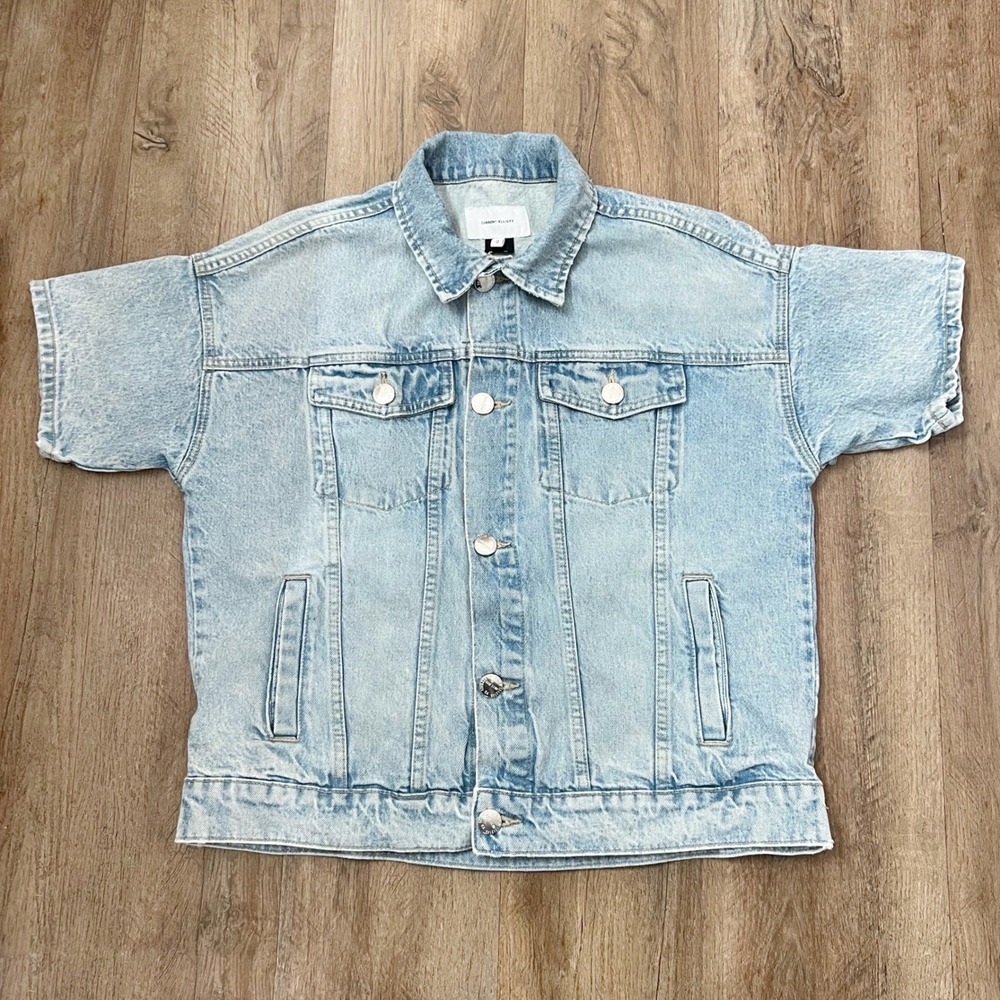 Current Elliott The Rolled Sleeve Trucker Denim Jacket Light Indigo Size 0 - Picture 5 of 13